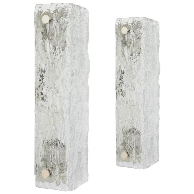 Gorgeous pair of angular glass sconces with brass holders by hillebrand leuchten, germany, circa 1970s. High quality and...