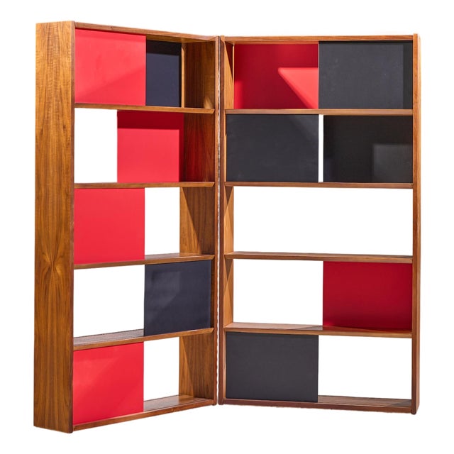 Evans Clark for Glenn of California Mid Century Walnut Room Divider Bookshelf For Sale