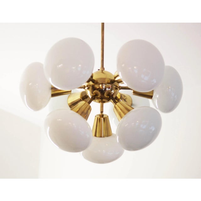 Metal Mid-Century Sputnik Milk Glass Chandelier, 1960s For Sale - Image 7 of 10