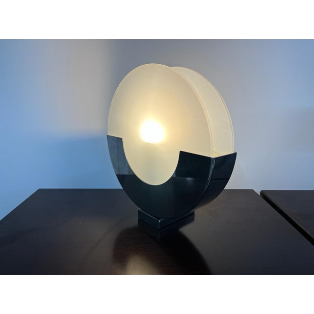 Mid-Century Modern Table Lamp with Chromed Steel Base and Double Glass, 1970s For Sale - Image 3 of 7