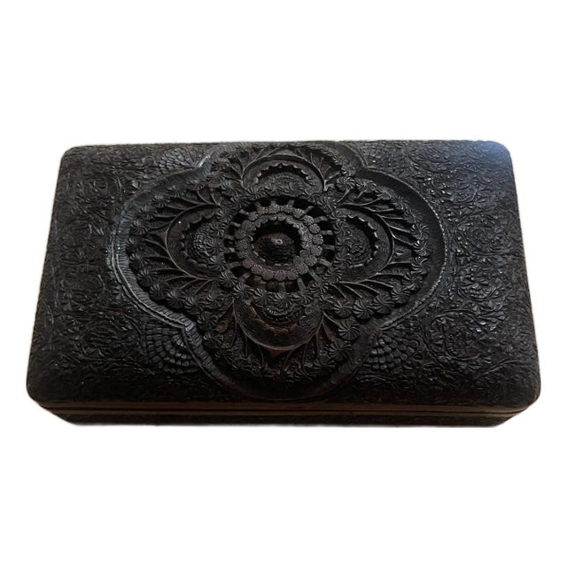 Antique Carved Rosewood Box For Sale