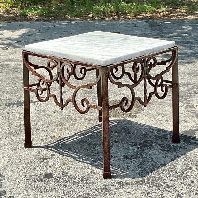 Vintage Patinated Wrought Iron Scroll Side Table For Sale - Image 9 of 10
