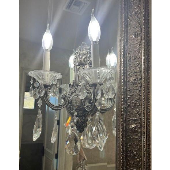Pair of exquisite Schonbek La Scala 2- light wall sconces in Heirloom Bronze with Heritage handcut crystals. Every...