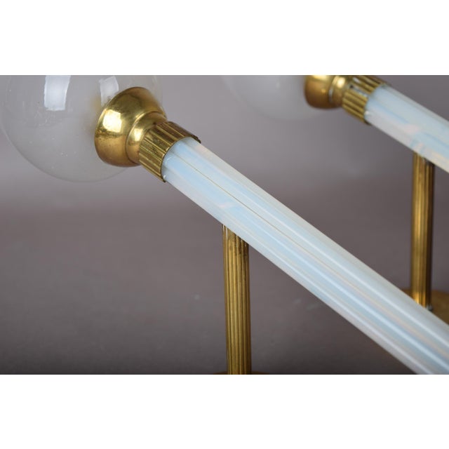 French Blue Opaline Glass and Brass Torch Wall Sconces with Glass Shades, 1950s, Set of 2 For Sale - Image 10 of 15