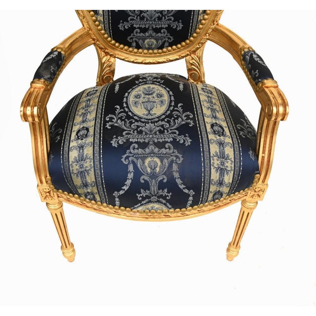 Blue French Louis XVI I Gilt Armchairs, Set of 2 For Sale - Image 8 of 9