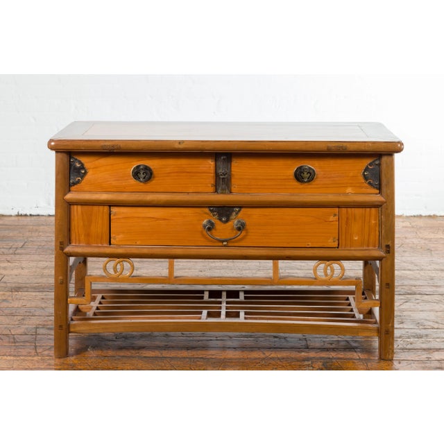 Chinese Early 20th Century Sideboard with Three Drawers and Natural Finish For Sale - Image 10 of 13