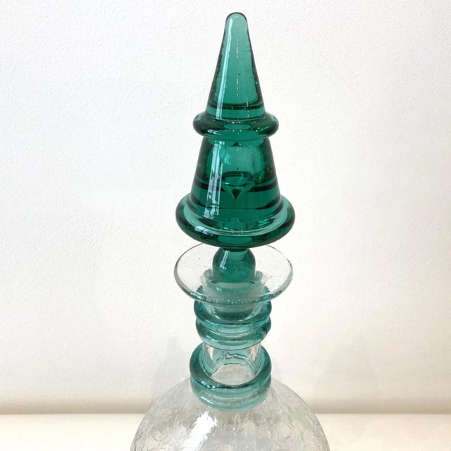 Blenko Clear Crackle With Emerald Green Stopper, Circa 1930s For Sale In San Francisco - Image 6 of 6