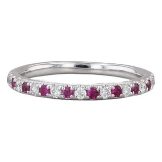 0.30ctw Ruby Diamond Wedding Band 14k White Gold Stackable Ring Size 5 For Sale