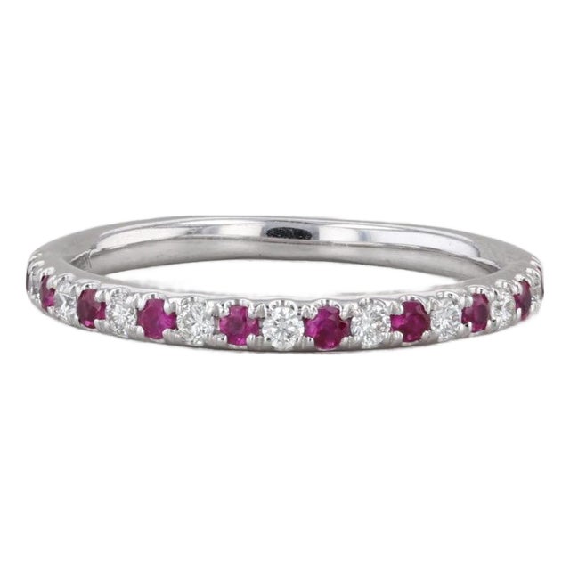 0.30ctw Ruby Diamond Wedding Band 14k White Gold Stackable Ring Size 5 For Sale