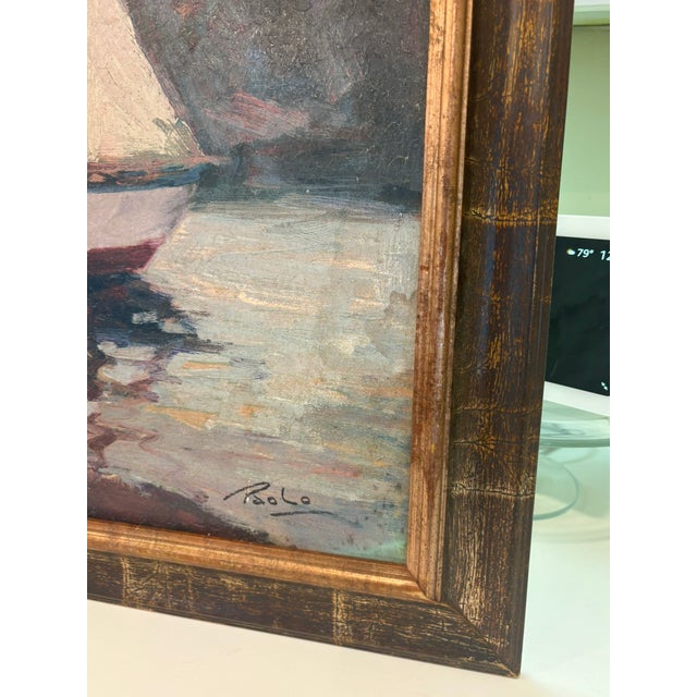 Vintage Coastal Sailboat Wall Art Giclee on Board in Gilt Faux Bamboo Frame For Sale - Image 12 of 13