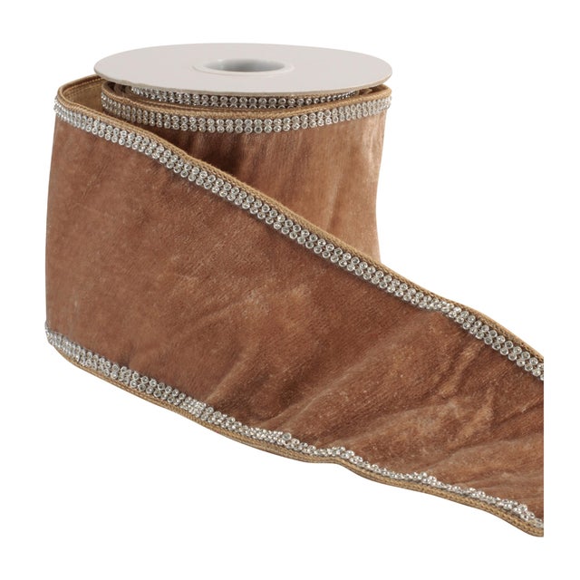 Add rich texture and subtle sparkle to your seasonal décor with this Brown Velvet Rhinestone Trim Wired Ribbon. Featuring...