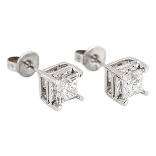 Unisex 14k White Gold 0.80ct. Princess Cut Diamond Sophisticated Stud Earrings, Pair For Sale