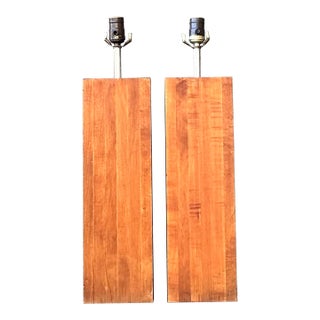 Vintage Boho Wood Block Lamps - A Pair For Sale