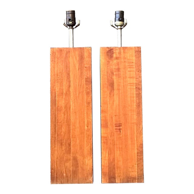 Vintage Boho Wood Block Lamps - A Pair For Sale