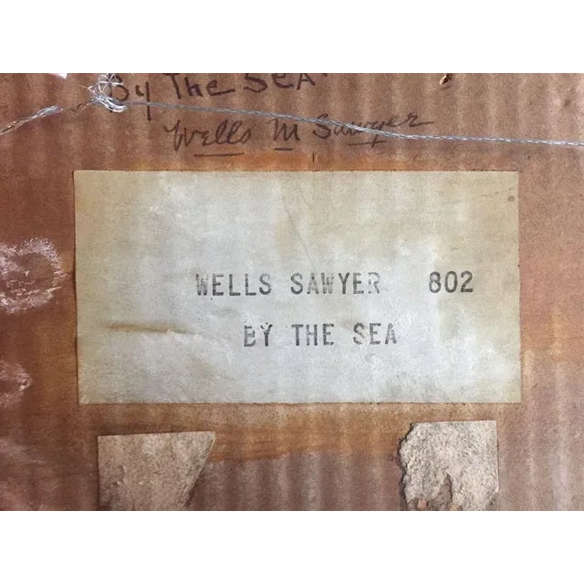 Textile Wells Moses Sawyer Landscape Oil Painting "By the Sea" 1920's For Sale - Image 7 of 11