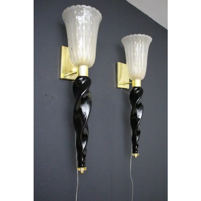 Gold and Black Murano Glass Sconces in the style of Barovier, 1990, Set of 2 For Sale - Image 15 of 17