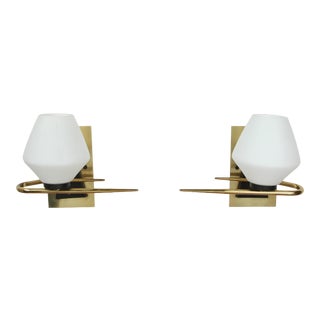 Mid-Century French Sconces With Original Glass Shades - a Pair For Sale