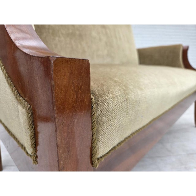 Danish 2-Seater Highback Sofa in Furniture Velour and Lacquered Teak Wood, 1950s For Sale - Image 15 of 18