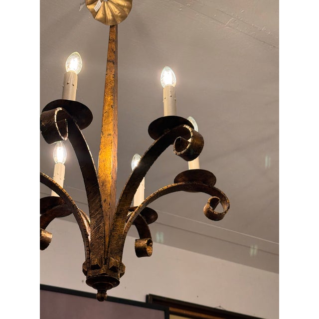 Paul Ferrante Antique Dutch Metal Leaf Iris Chandelier For Sale - Image 11 of 12