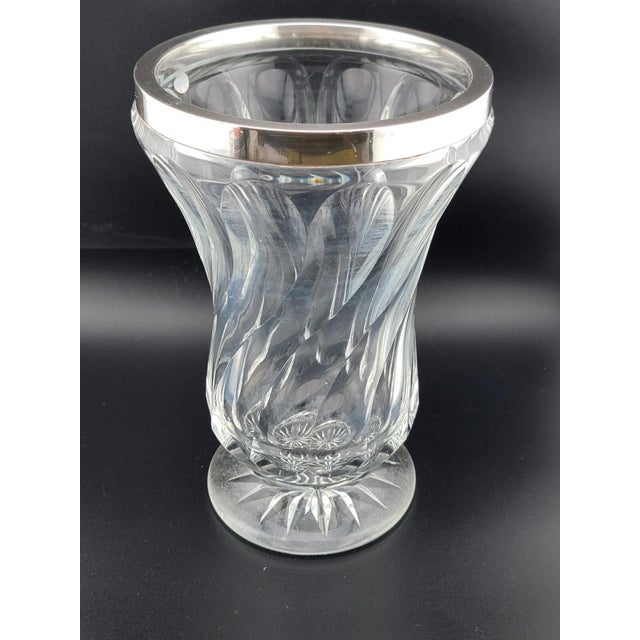 Transparent Antique Tall 8 inch 19th C. Cut crystal vase with 835 European silver collar rim For Sale - Image 8 of 12