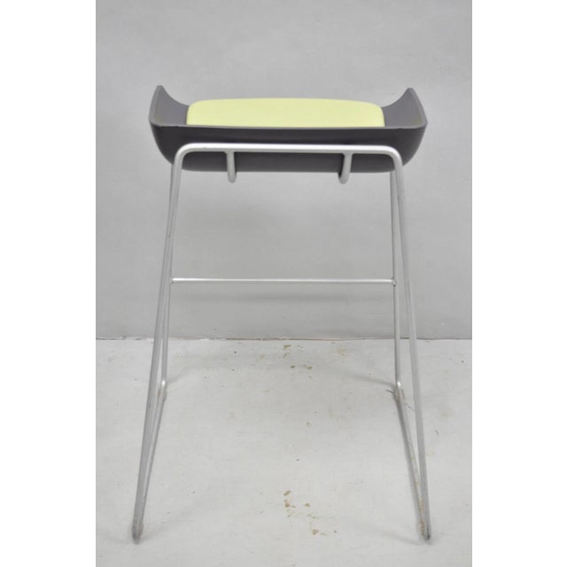 Metal Turnstone by Steelcase Metal Scoop Barstool Stool W/ Green Cushion - Set of 3 For Sale - Image 7 of 15