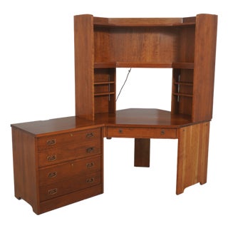 Stickley Mission Cherry Home Office Corner Desk W. Hutch For Sale