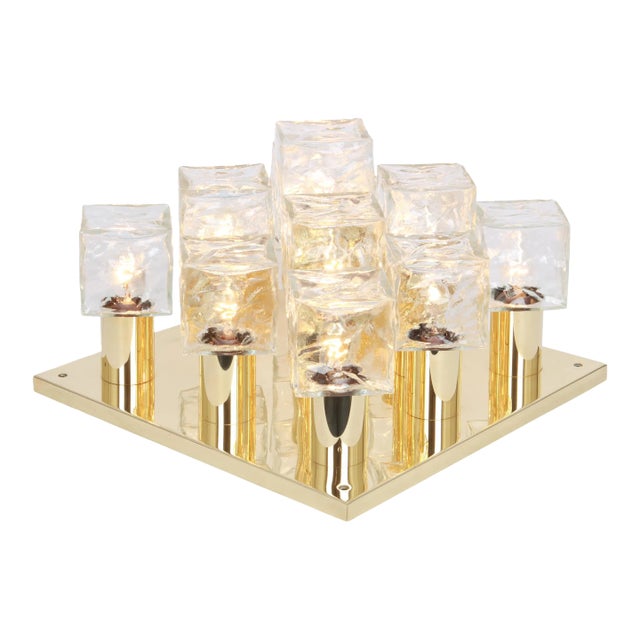 Large Austrian Murano Ice Glass Flushmount by Kalmar, 1960s For Sale