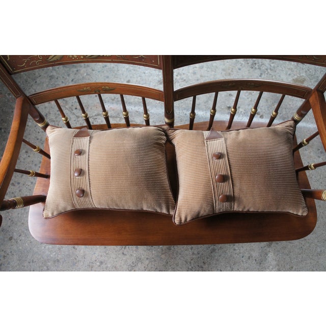 Mid 20th Century Tell City Hitchcock Style Maple Rumford & Gold Stenciled Spindle Back Bench For Sale - Image 10 of 15
