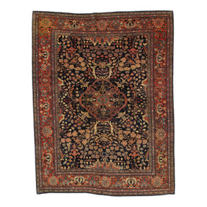 Antique Farahan Sarouk Carpet, Handmade Oriental Rug, Navy, Ivory, Green, Red