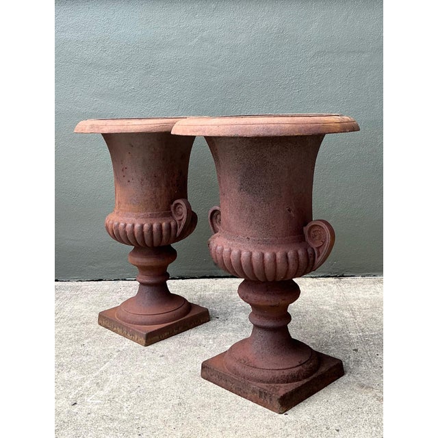 Vintage Cast Iron Garden Urns - Pair For Sale - Image 12 of 18