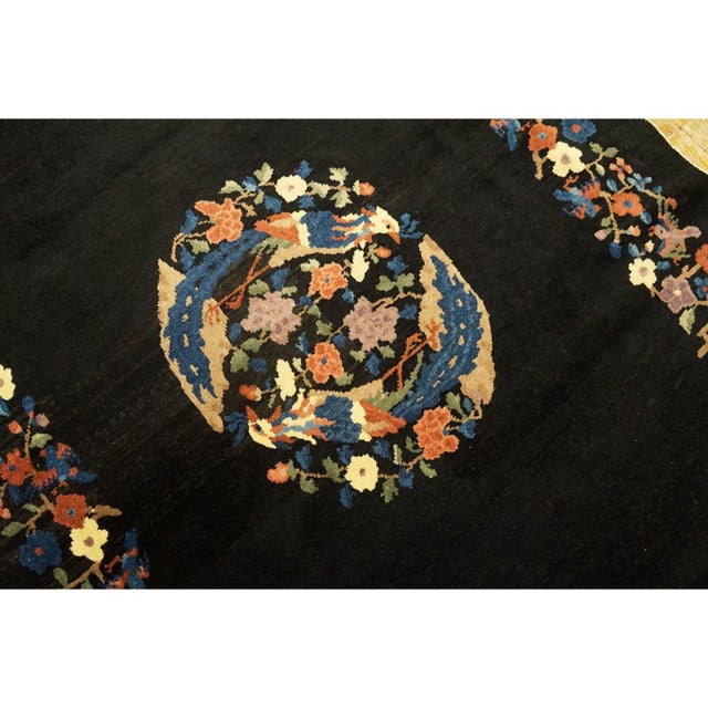 Black 1920s Black Medallion Floral Antique Oval Chinese Art Deco Carpet 4'1" X 6'10" For Sale - Image 8 of 9
