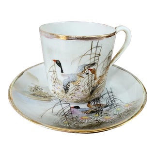Antique Japanese Fine Porcelain Demitasse Cup & Saucer Set For Sale