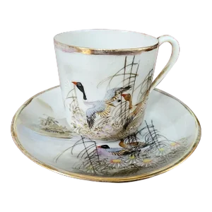 Antique Japanese Fine Porcelain Demitasse Cup & Saucer Set