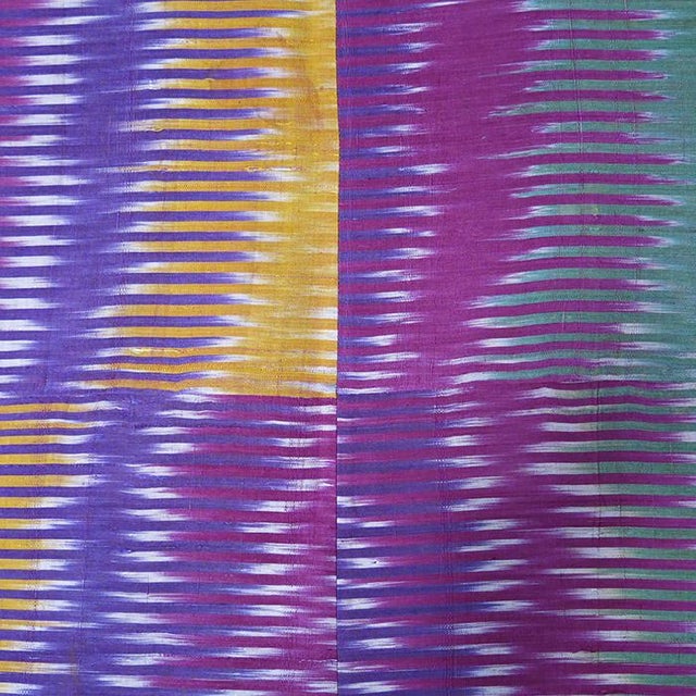 Tribal Antique Central Asian Silk Ikat Adras Fragment From Bukhara, Uzbekistan For Sale - Image 3 of 5