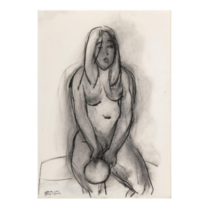 Manfred Schwartz Seated Nude Woman Charcoal