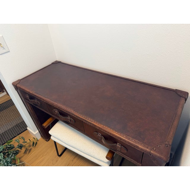 Vintage Steamer Trunk 3-Drawer Desk by Restoration Hardware For Sale - Image 12 of 12