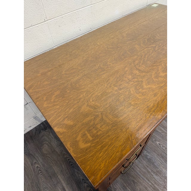 Antique American Arts & Crafts Mission Tiger Oak Executive Desk Partner Desk For Sale - Image 14 of 17