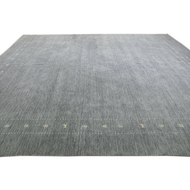 Modern Gabbeh Style Gray Hand-Loom Minimalist Pattern Wool Rug For Sale In New York - Image 6 of 11