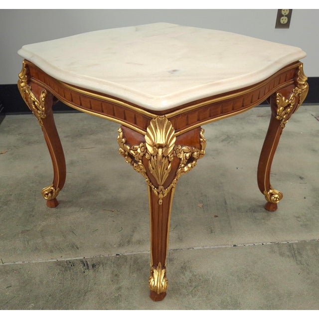 Wood Late 20th Century Meroni Francesco Louis XV Partial Gilt Mahogany and Marble Top Side Table For Sale - Image 7 of 12