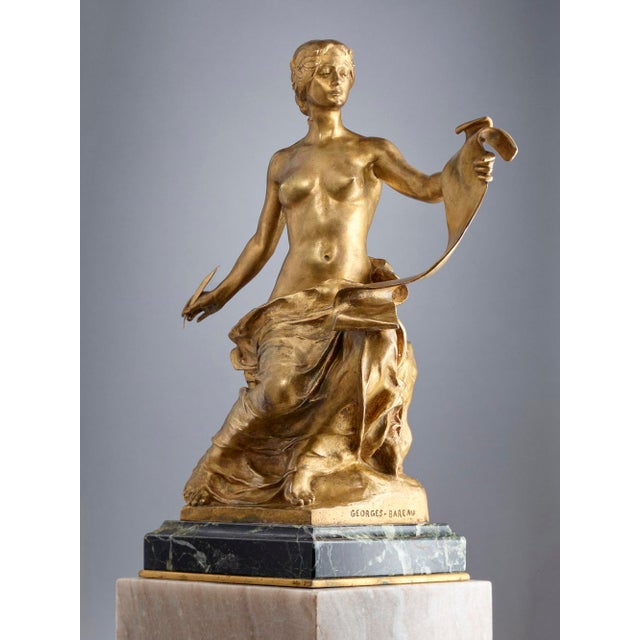 Georges Bareau, Allegory of History, 1890s, Bronze and Marble, in Very Good conditions. Designed 1890 to 1919 This piece...