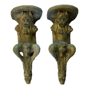 Pair of Antique Concrete Gargoyle Wall Pediments, Late 1800s
