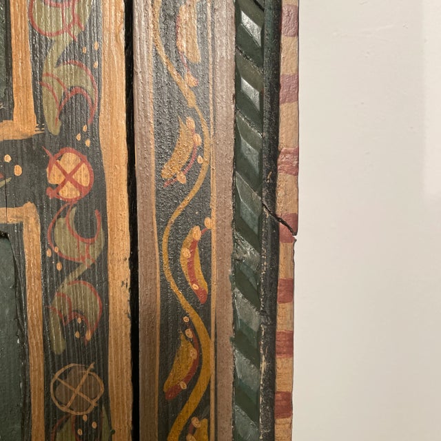 Antique Traditional Moroccan Hand Painted Wood Arrow/Arch Window Decor For Sale In Chicago - Image 6 of 13