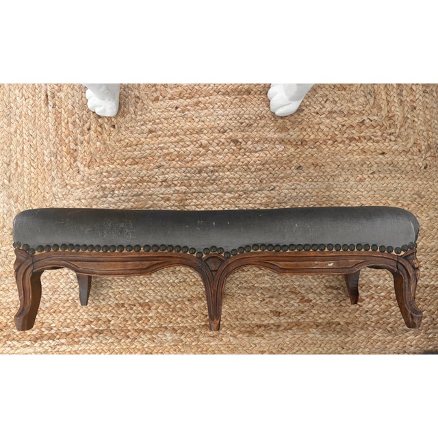 Antique French Low Stool / Antique French Kneeling Stool / Antique French Upholstered Footstool For Sale In Little Rock - Image 6 of 17