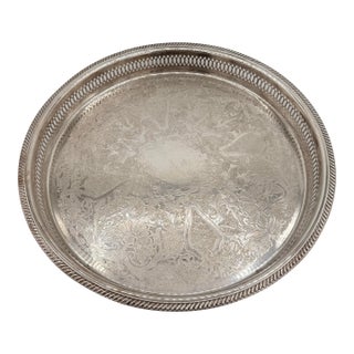Mid-Century f.b. Rogers Silverplate Cocktail & Serving Tray With Pierced Gallery For Sale