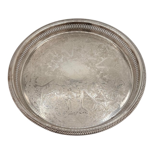 Mid-Century f.b. Rogers Silverplate Cocktail & Serving Tray With Pierced Gallery For Sale