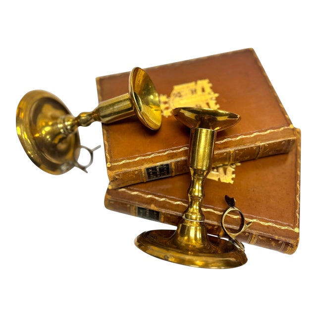 Pair of Victorian English Brass Chambersticks For Sale