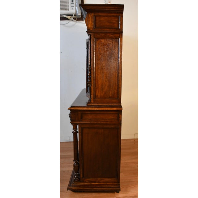 1860s Antique French Gothic Revival Solid Oak & Stained Glass Doors Cabinet For Sale - Image 15 of 18