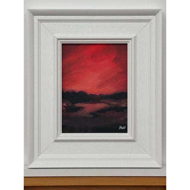 Crimson Evening Glow - Miniature Abstract Landscape Art by Contemporary Artist 2025 For Sale - Image 12 of 13