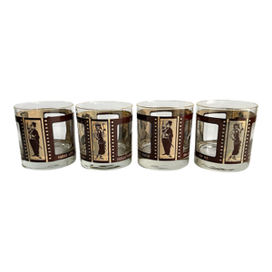 High Ball Whiskey Glasses Houze Art Roaring Twenties 20s Film Strip Movie Stars Barware Set of 4