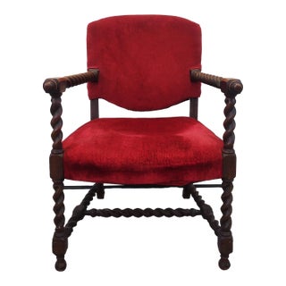 1920s Antique French Baroque Walnut Barley Twist Armchair For Sale